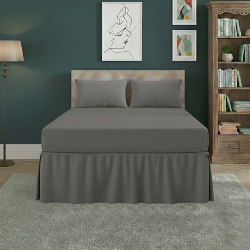 Fitted Valance Bed Sheet Polycotton Mattress Cover And Frill Easy Care - Single - Grey - British D'sire
