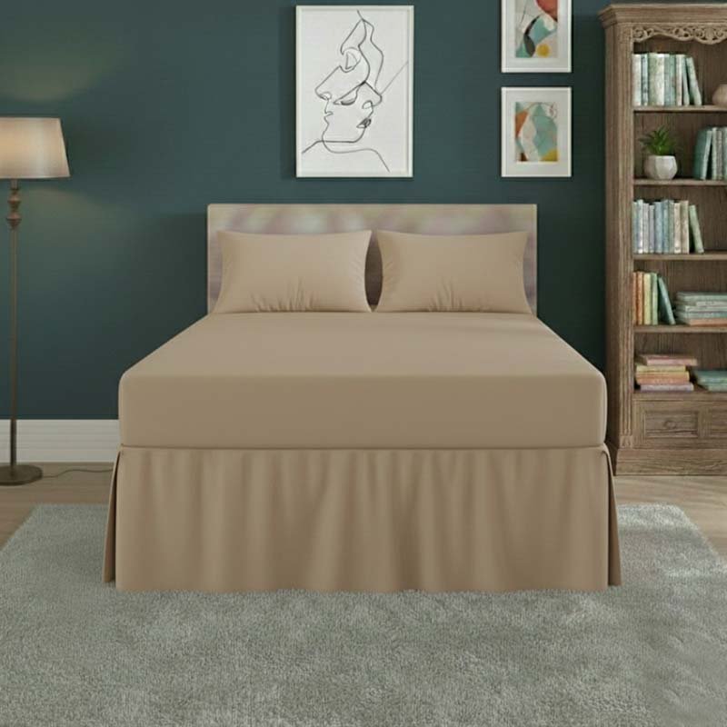 Fitted Valance Bed Sheet Polycotton Mattress Cover And Frill Easy Care - Single - Latte - British D'sire Main image