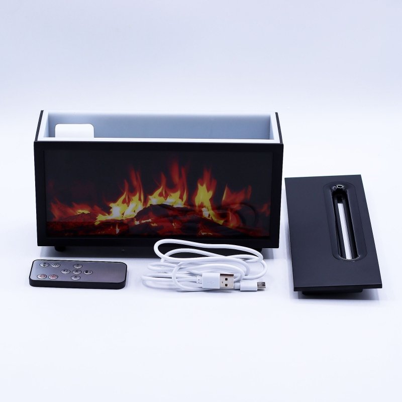Flame Effect Aroma Diffuser with Birdsound - Black USB - Colour Change - Cool Designs Oil Burners - British D'sire