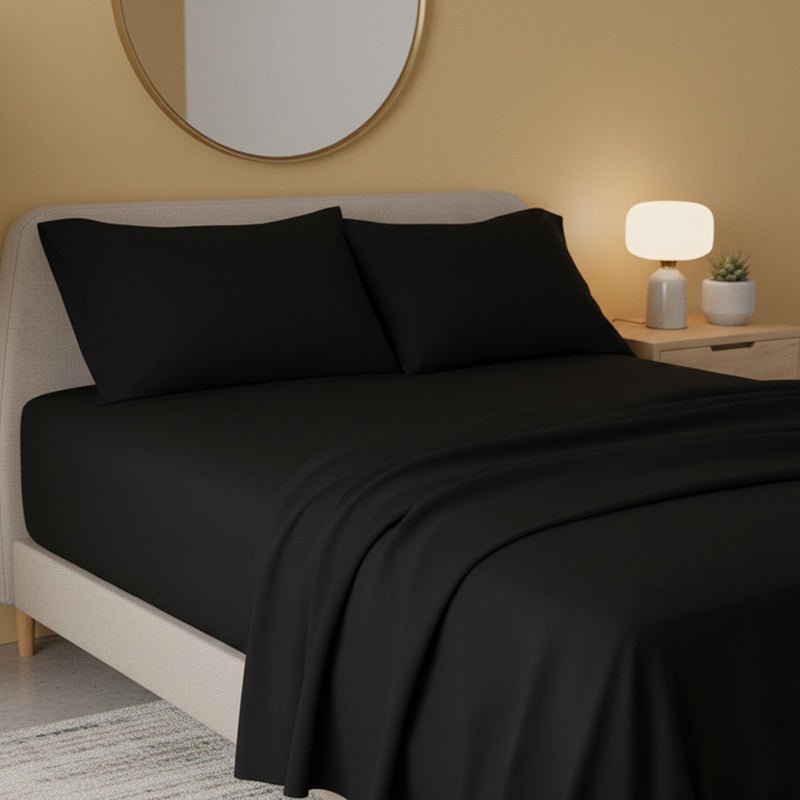 Flannelette Flat Sheet Soft Brushed Cotton Bedding for Warmth Comfort - Double - Black - British D'sire Main image