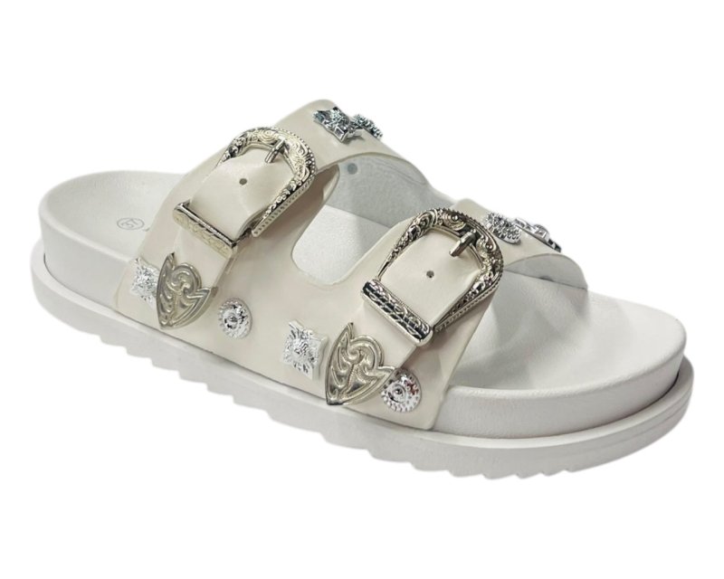 Flat Sole Double Strap Buckle Sandals - Slider - British D'sire