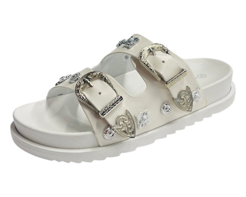 Flat Sole Double Strap Buckle Sandals - Slider - British D'sire