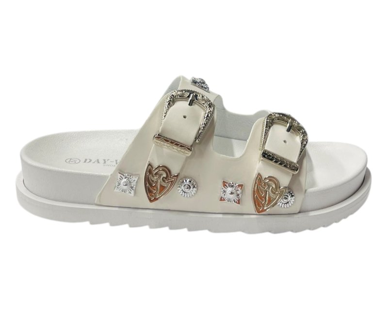 Flat Sole Double Strap Buckle Sandals - Slider - British D'sire