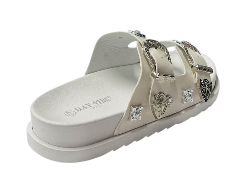 Flat Sole Double Strap Buckle Sandals - Slider - British D'sire