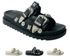 Flat Sole Double Strap Buckle Sandals - Slider - British D'sire