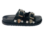 Flat Sole Double Strap Buckle Sandals - Slider - British D'sire