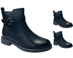 Flat Sole Faux Leather Ankle Boots - Boots - British D'sire