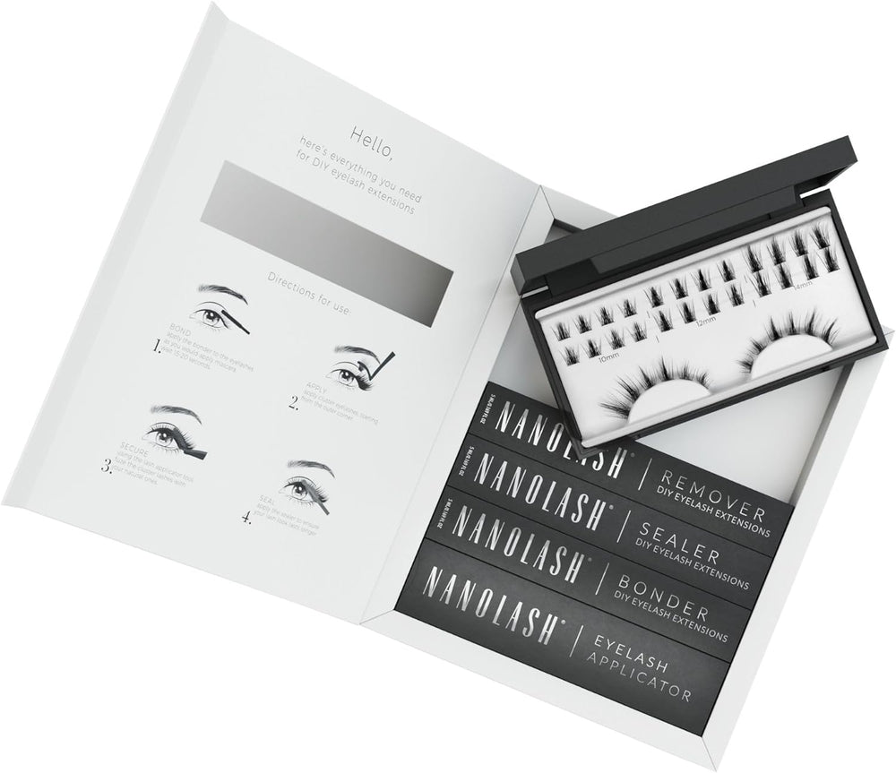 Nanolash DIY Eyelash Extensions Starter Kit - cluster lashes with bonder, sealer, remover, apllicator, home lash extensions kit (FLIRTY) Main image