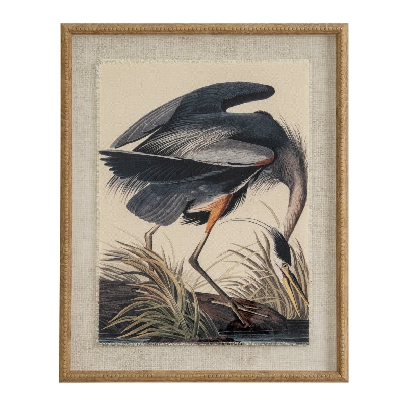 Flora & Fauna Collection Heron On Linen In Beaded Frame - Wall Art & Signs - British D'sire