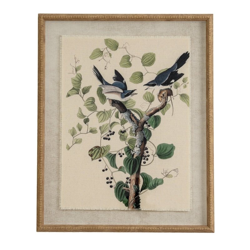 Flora & Fauna Collection Shrikes On Linen In Beaded Frame - Wall Art & Signs - British D'sire