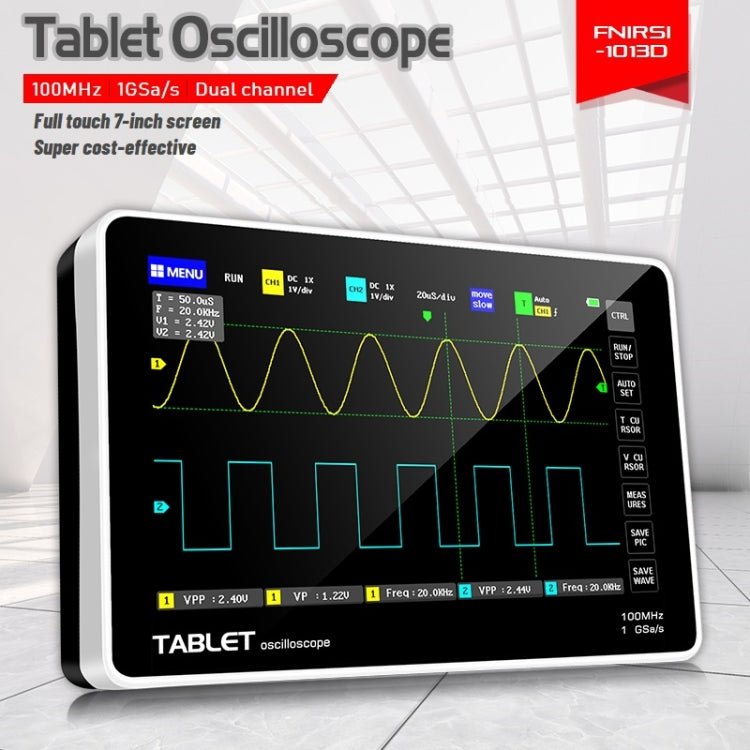 FNIRSI 1013D 1GS Sampling Dual Channel 100M Bandwidth Digital Oscilloscope, US Plug(English) - British D'sire