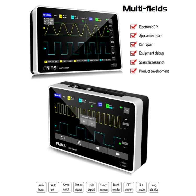 FNIRSI 1013D 1GS Sampling Dual Channel 100M Bandwidth Digital Oscilloscope, US Plug(English) - British D'sire