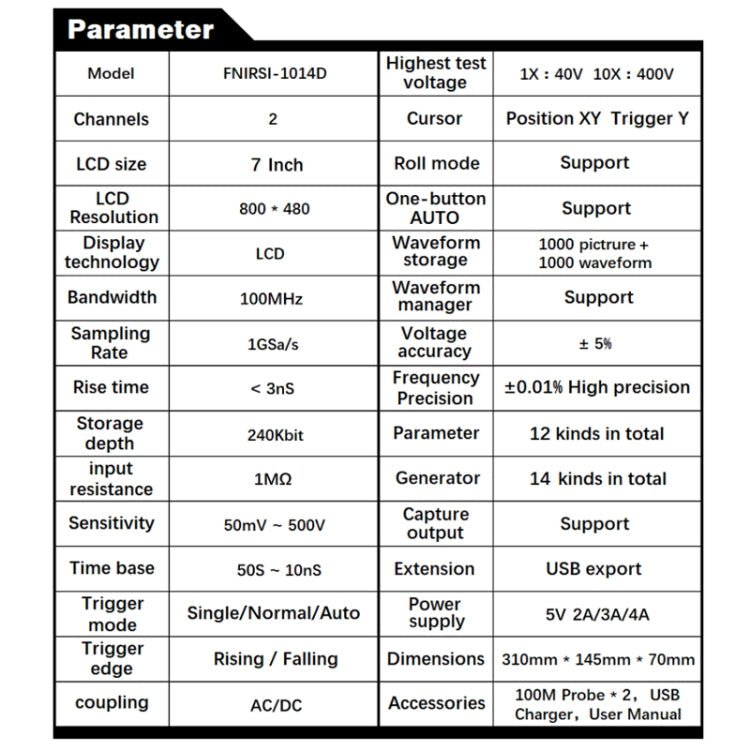FNIRSI 1014D 2 in 1 Dual - channel 100M Bandwidth Digital Oscilloscope 1GS Sampling Signal Generator, US Plug - British D'sire