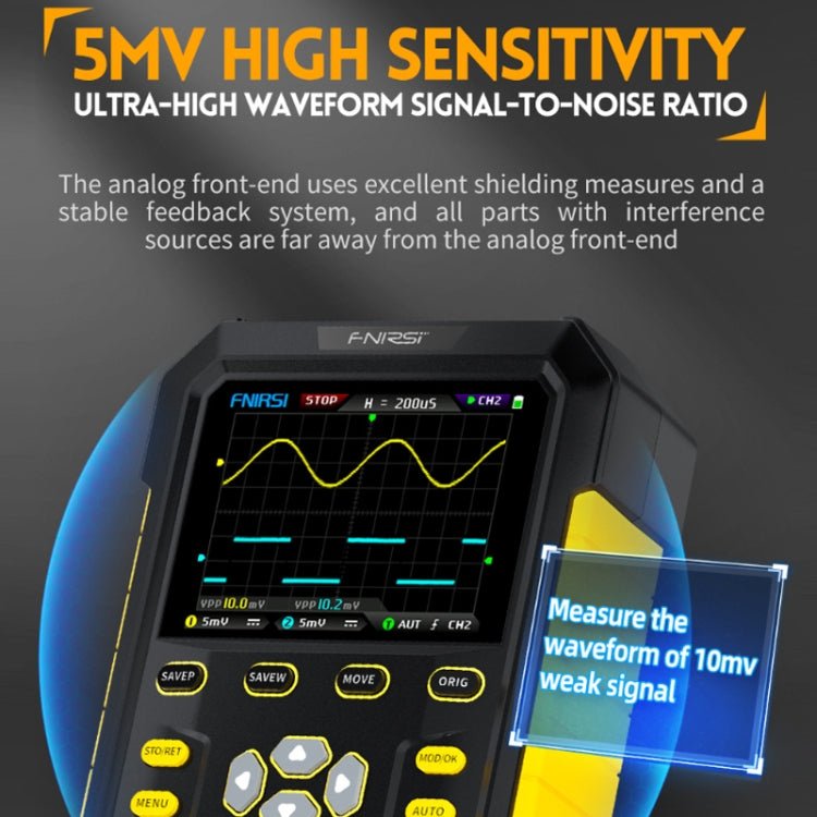 FNIRSI 2 In 1 Small Handheld Fluorescence Digital Dual - Channel Oscilloscope, US Plug(Yellow) - British D'sire