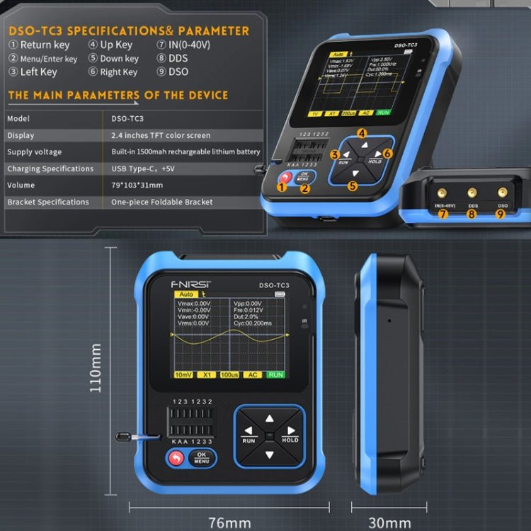 FNIRSI 3 In 1 Handheld Digital Oscilloscope LCR Transistor Tester, Specification: Upgrade - British D'sire