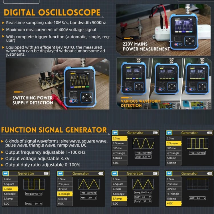 FNIRSI 3 In 1 Handheld Digital Oscilloscope LCR Transistor Tester, Specification: Upgrade - British D'sire