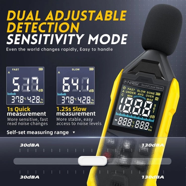 FNIRSI Noise Decibel Meter Home Volume Detector(Yellow) - British D'sire