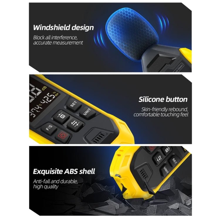 FNIRSI Noise Decibel Meter Home Volume Detector(Yellow) - British D'sire