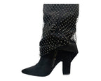 Fold Over Kneel High Diamante Fishnet Boots - Boots - British D'sire
