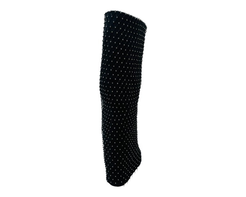 Fold Over Kneel High Diamante Fishnet Boots - Boots - British D'sire