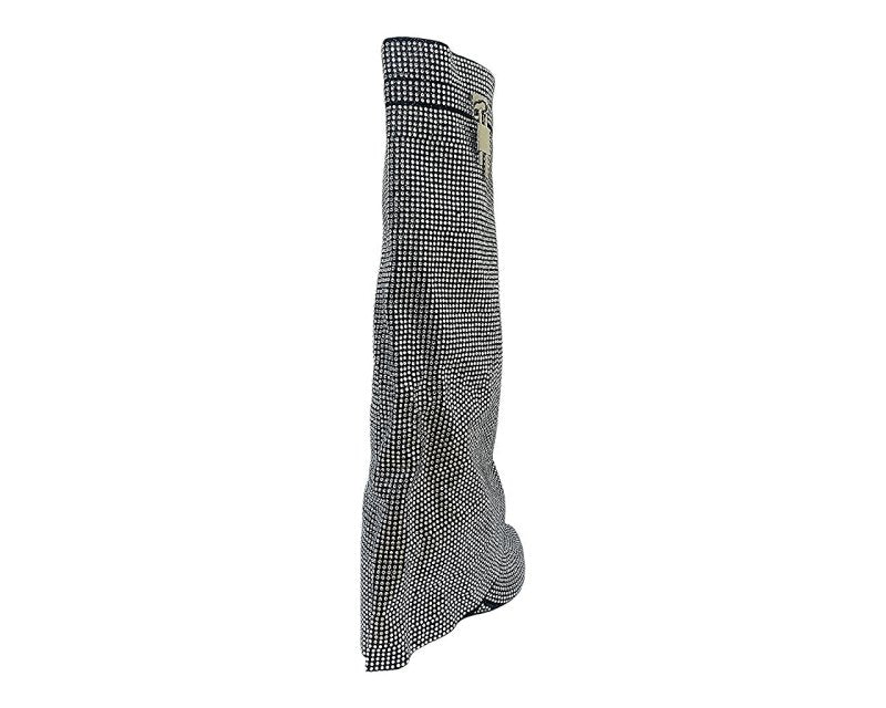 Fold Over Padlock Rhinestone Knee High Wedge Boots - Boots - British D'sire