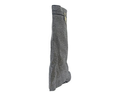 Fold Over Padlock Rhinestone Knee High Wedge Boots - Boots - British D'sire