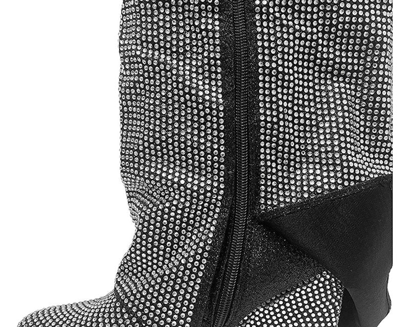 Fold Over Padlock Rhinestone Knee High Wedge Boots - Boots - British D'sire