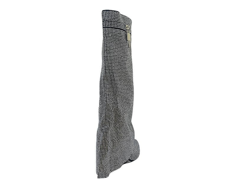 Fold Over Padlock Rhinestone Knee High Wedge Boots - Boots - British D'sire