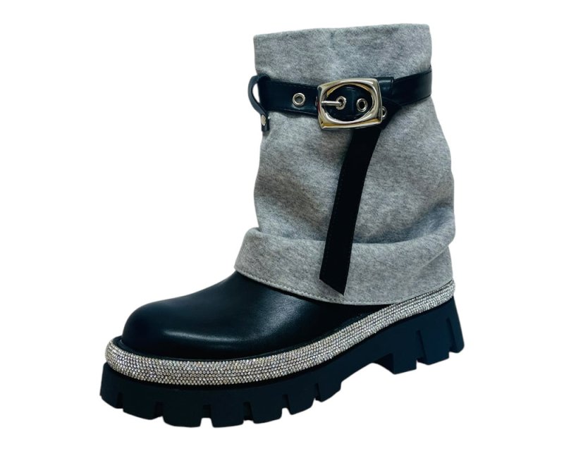 Fold Over Rhinestone Ankle Boots - Boots - British D'sire