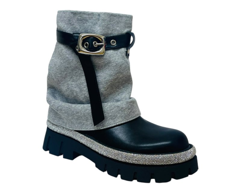 Fold Over Rhinestone Ankle Boots - Boots - British D'sire