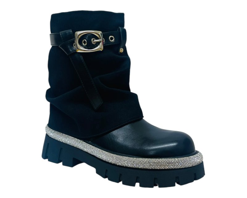 Fold Over Rhinestone Ankle Boots - Boots - British D'sire