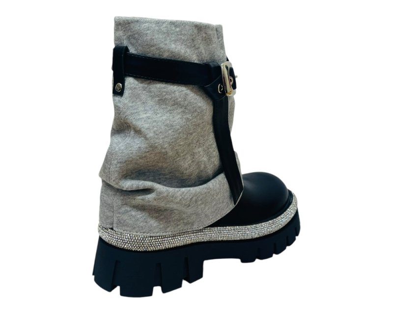 Fold Over Rhinestone Ankle Boots - Boots - British D'sire
