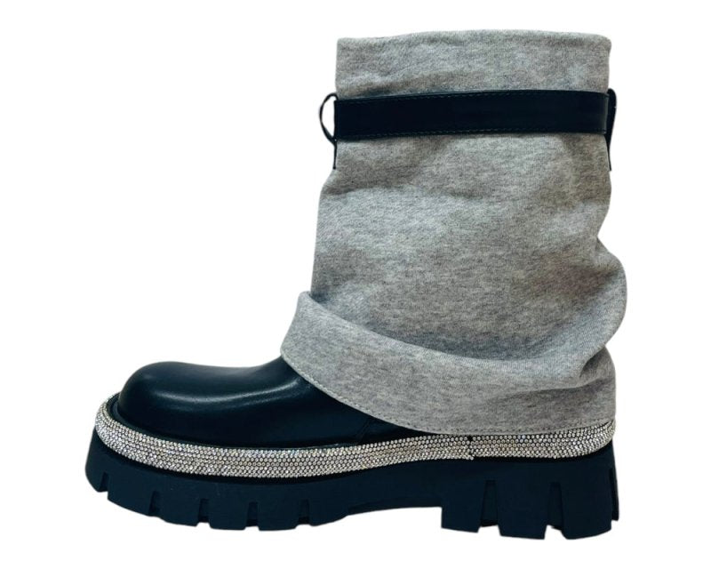 Fold Over Rhinestone Ankle Boots - Boots - British D'sire