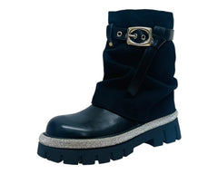 Fold Over Rhinestone Ankle Boots - Boots - British D'sire