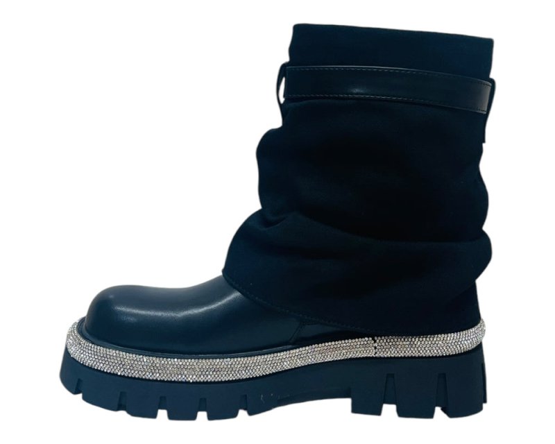 Fold Over Rhinestone Ankle Boots - Boots - British D'sire
