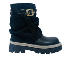 Fold Over Rhinestone Ankle Boots - Boots - British D'sire