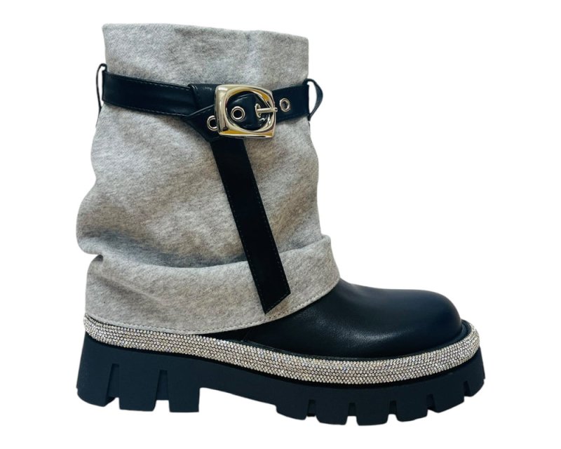 Fold Over Rhinestone Ankle Boots - Boots - British D'sire