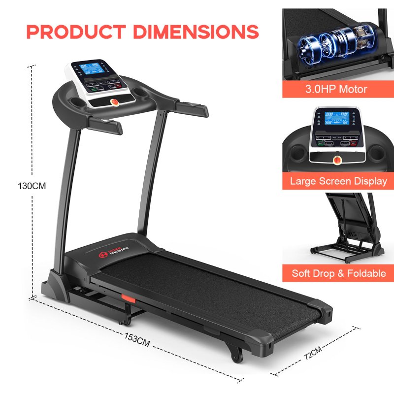 Folding Treadmill 3.0HP Walking Running Machine 1-16KM/H with 0-15% Auto Incline Bluetooth Music, 18 Programs - British D'sire