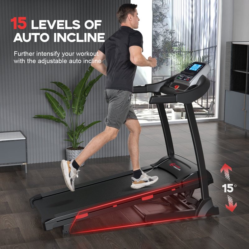 Folding Treadmill 3.0HP Walking Running Machine 1-16KM/H with 0-15% Auto Incline Bluetooth Music, 18 Programs - British D'sire