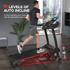 Folding Treadmill 3.0HP Walking Running Machine 1-16KM/H with 0-15% Auto Incline Bluetooth Music, 18 Programs - British D'sire