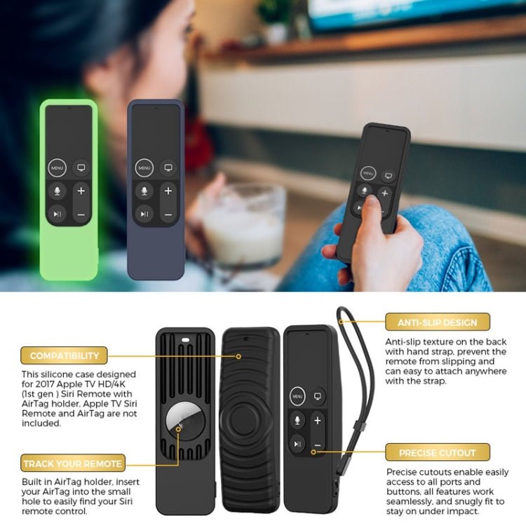 For Apple TV HD / 4K+AirTag AhaStyle PT175 Remote Control Tracker 2 In 1 Silicone Protective Cover(Luminous Green) - British D'sire