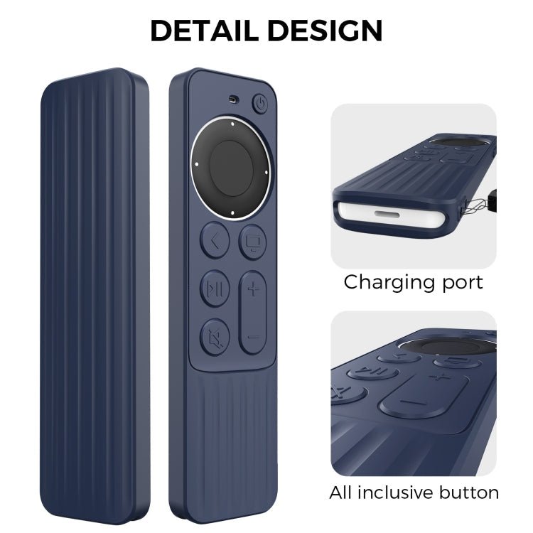For Apple TV Siri Remote 2/3 AhaStyle PT166 Remote Controller Silicone Protective Case Striped Non - Slip Anti - Drop Cover(Midnight Blue) - British D'sire