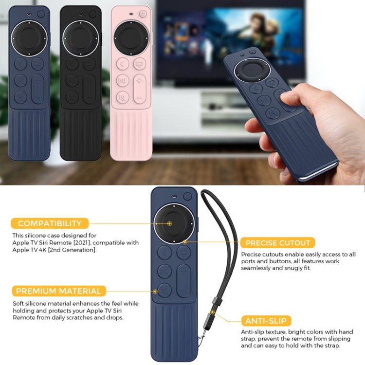 For Apple TV Siri Remote 2/3 AhaStyle PT166 Remote Controller Silicone Protective Case Striped Non - Slip Anti - Drop Cover(Pink) - British D'sire