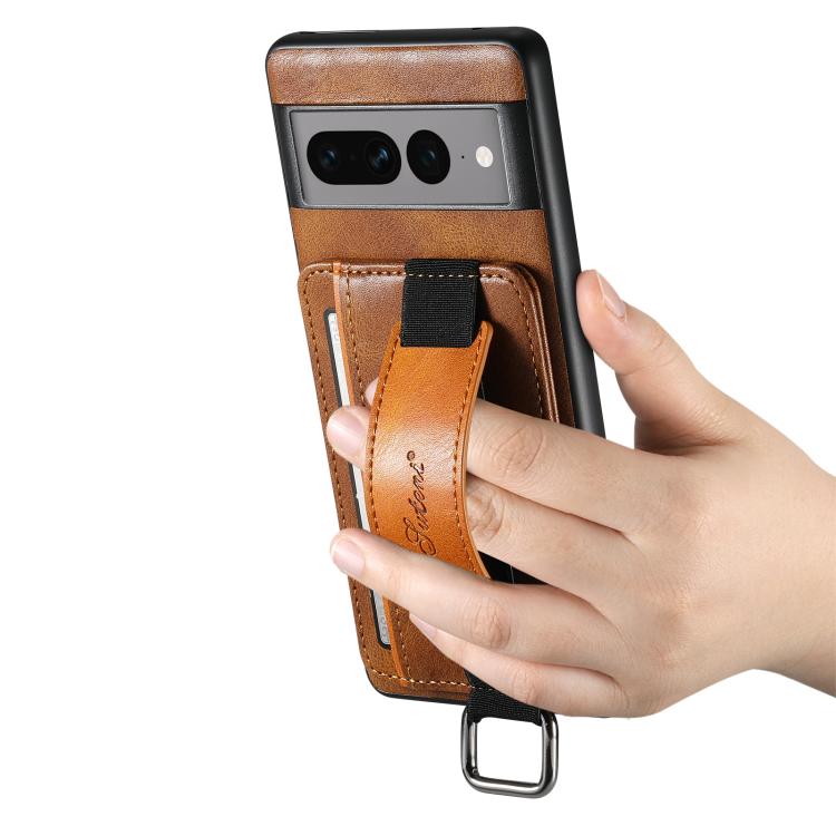 For Googel Pixel 8 Pro Suteni H13 Card Wallet Wrist Strap Holder PU Phone Case(Brown) - British D'sire