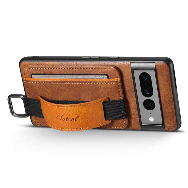 For Googel Pixel 8 Pro Suteni H13 Card Wallet Wrist Strap Holder PU Phone Case(Brown) - British D'sire