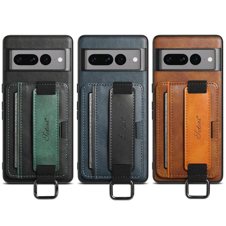 For Googel Pixel 8 Pro Suteni H13 Card Wallet Wrist Strap Holder PU Phone Case(Brown) - British D'sire