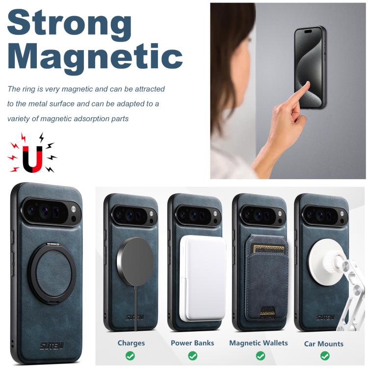 For Google Pixel 10 Pro Suteni G3 Oil Wax 360 Rotation Holder MagSafe Back Phone Case(Blue) - British D'sire