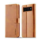 For Google Pixel 6a LC.IMEEKE Calf Texture Flip Leather Phone Case(Brown) - British D'sire