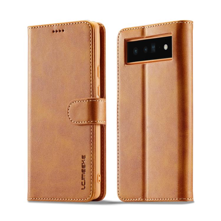 For Google Pixel 6a LC.IMEEKE Calf Texture Flip Leather Phone Case(Brown) - British D'sire