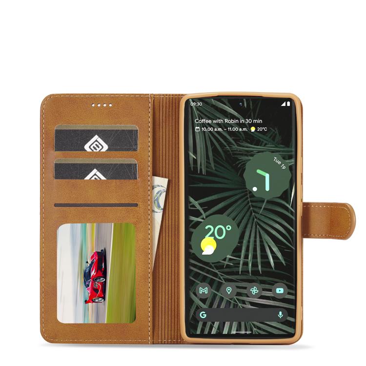 For Google Pixel 6a LC.IMEEKE Calf Texture Flip Leather Phone Case(Brown) - British D'sire